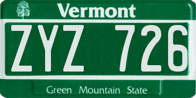 VT license plate ZYZ726