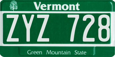 VT license plate ZYZ728