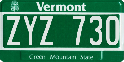 VT license plate ZYZ730