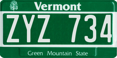 VT license plate ZYZ734
