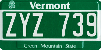 VT license plate ZYZ739