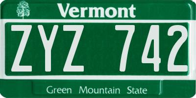 VT license plate ZYZ742