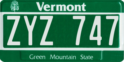 VT license plate ZYZ747