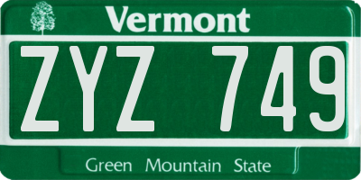 VT license plate ZYZ749