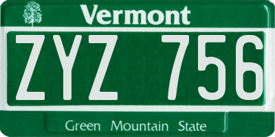 VT license plate ZYZ756