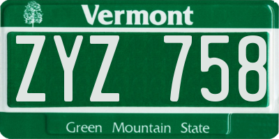 VT license plate ZYZ758