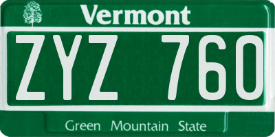 VT license plate ZYZ760
