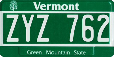 VT license plate ZYZ762