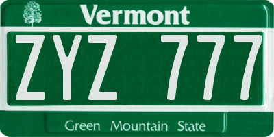 VT license plate ZYZ777