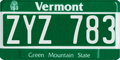 VT license plate ZYZ783