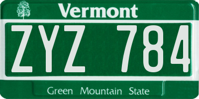 VT license plate ZYZ784