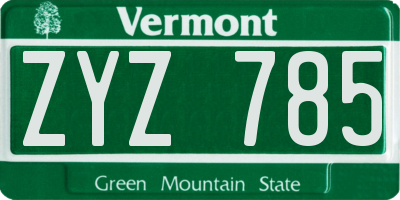 VT license plate ZYZ785