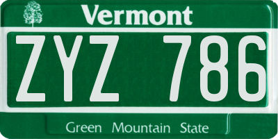 VT license plate ZYZ786