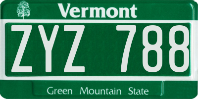 VT license plate ZYZ788
