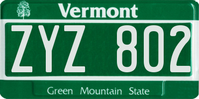 VT license plate ZYZ802
