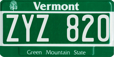 VT license plate ZYZ820