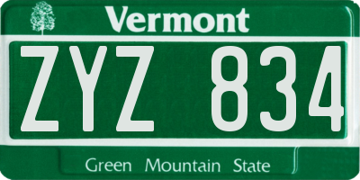 VT license plate ZYZ834