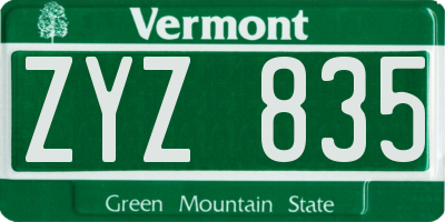 VT license plate ZYZ835