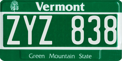 VT license plate ZYZ838