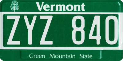 VT license plate ZYZ840