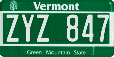 VT license plate ZYZ847