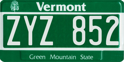 VT license plate ZYZ852