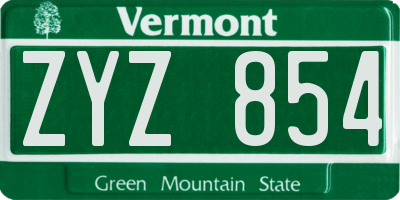 VT license plate ZYZ854
