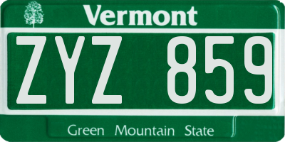 VT license plate ZYZ859