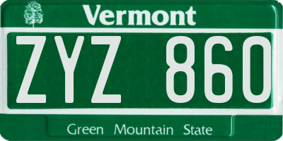 VT license plate ZYZ860