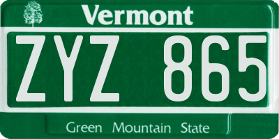 VT license plate ZYZ865