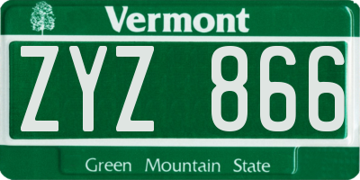 VT license plate ZYZ866