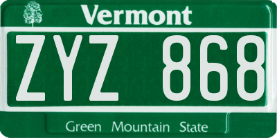 VT license plate ZYZ868
