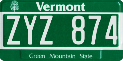 VT license plate ZYZ874