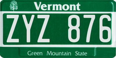 VT license plate ZYZ876