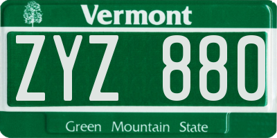 VT license plate ZYZ880