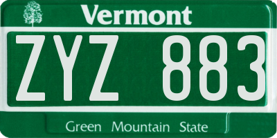 VT license plate ZYZ883