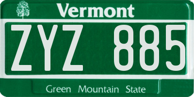 VT license plate ZYZ885