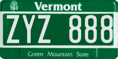 VT license plate ZYZ888