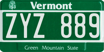 VT license plate ZYZ889
