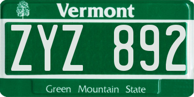 VT license plate ZYZ892