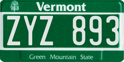VT license plate ZYZ893