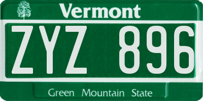 VT license plate ZYZ896