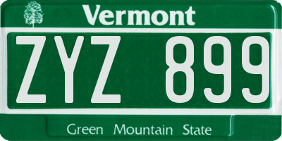 VT license plate ZYZ899
