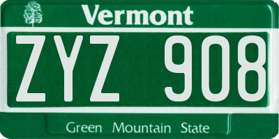 VT license plate ZYZ908