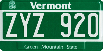 VT license plate ZYZ920