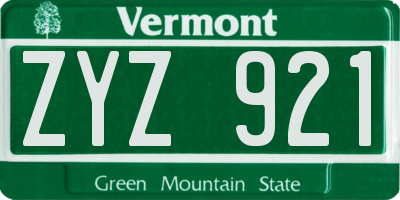 VT license plate ZYZ921