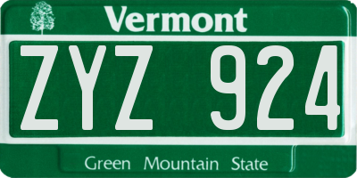 VT license plate ZYZ924