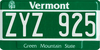 VT license plate ZYZ925