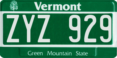 VT license plate ZYZ929