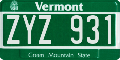 VT license plate ZYZ931